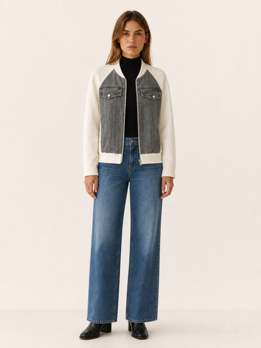 Women’s Contrast Sleeve Bomber Jacket – Relaxed Fit