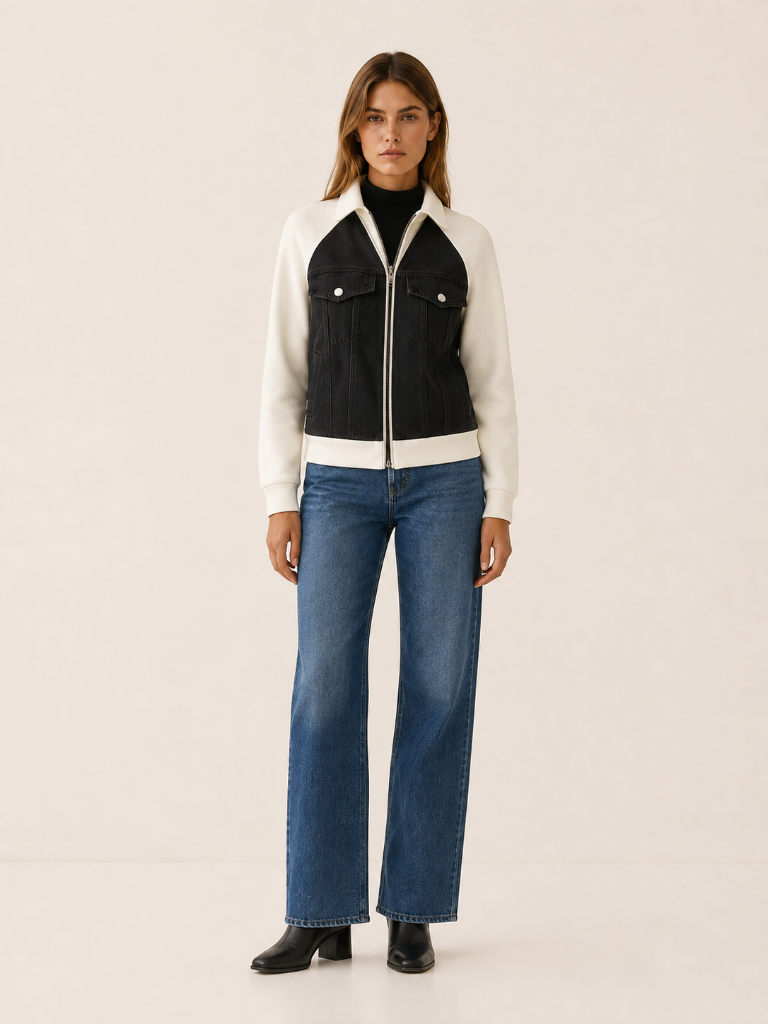Women’s Contrast Sleeve Bomber Jacket – Relaxed Fit