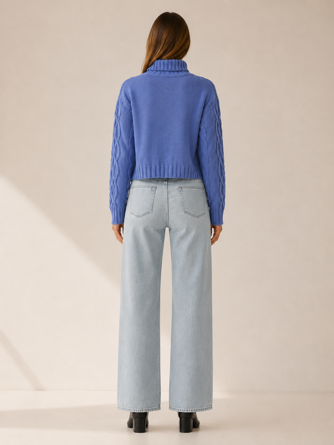 Women’s Cropped Roll Neck Sweater – Textured Knit Detail
