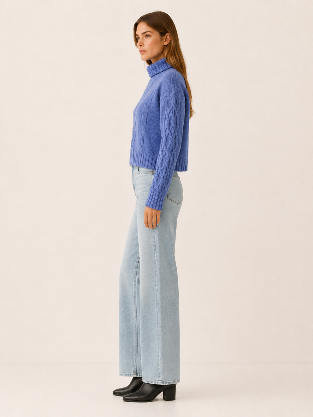 Women’s Cropped Roll Neck Sweater – Textured Knit Detail