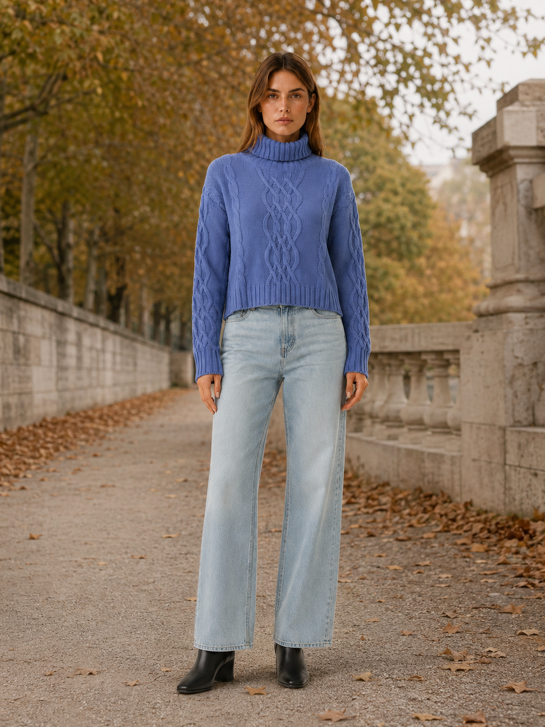 Women’s Cropped Roll Neck Sweater – Textured Knit Detail