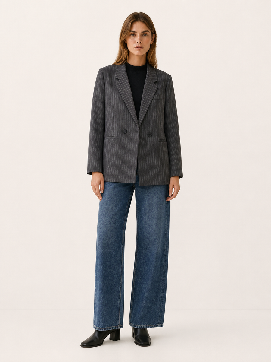 Women's Oversized Pinstripe Blazer – Double-Breasted Front