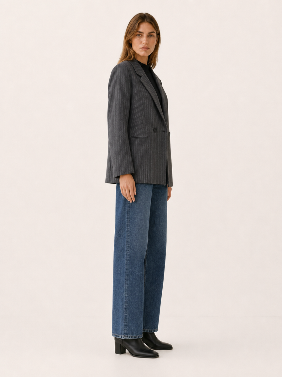 Women's Oversized Pinstripe Blazer – Double-Breasted Front