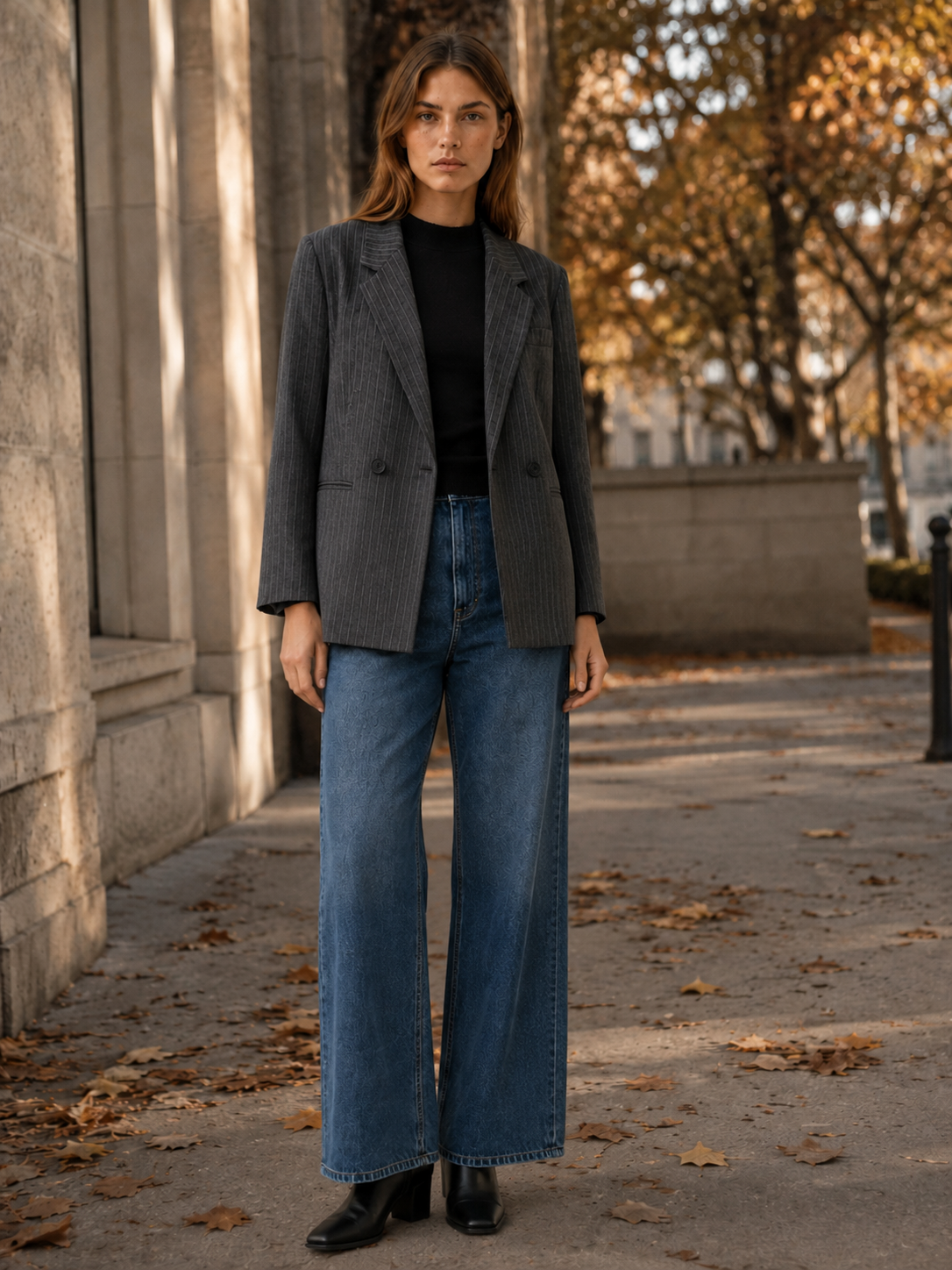 Women's Oversized Pinstripe Blazer – Double-Breasted Front