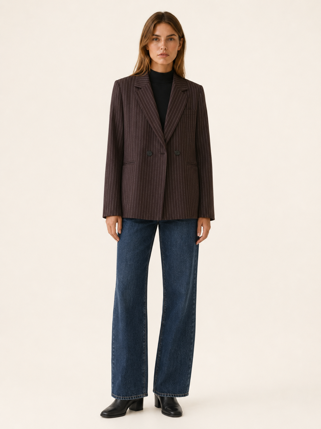 Women's Oversized Pinstripe Blazer – Double-Breasted Front