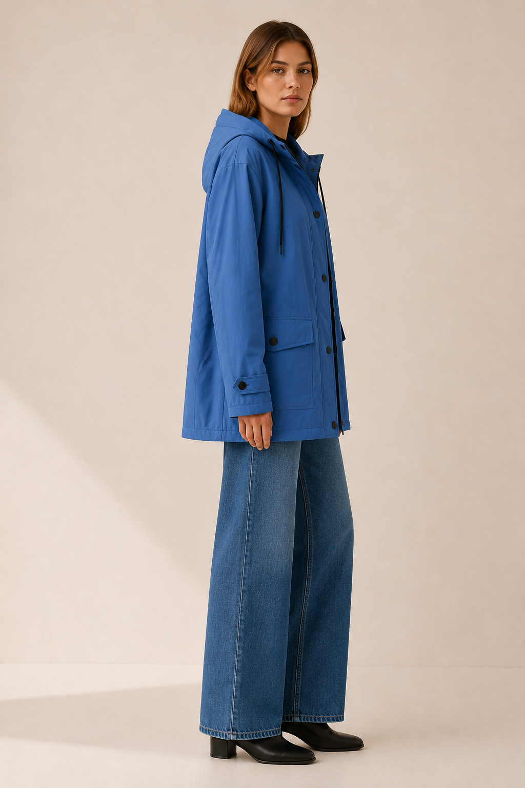Women’s Longline Hooded Rain Jacket – Lightweight Zip Front