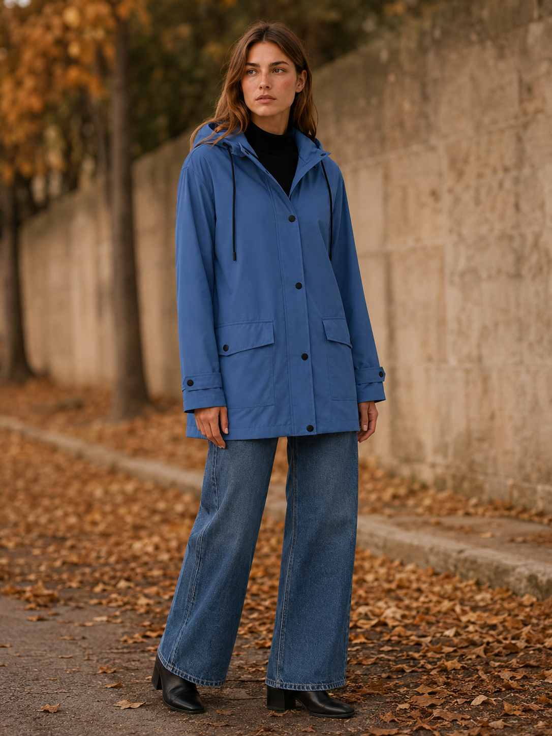 Women’s Longline Hooded Rain Jacket – Lightweight Zip Front
