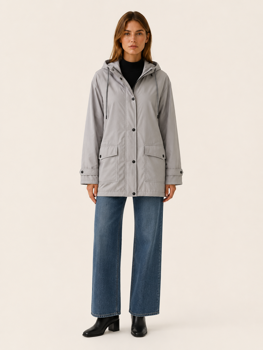 Women’s Longline Hooded Rain Jacket – Lightweight Zip Front