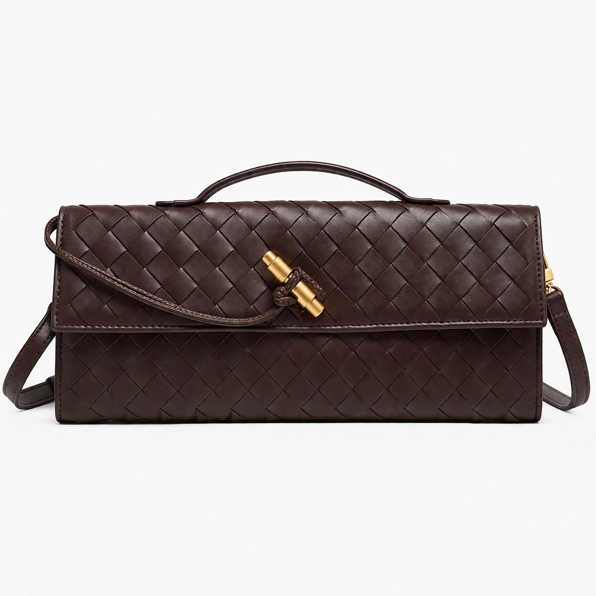 Women’s Woven Vegan Leather Evening Clutch Shoulder Bag