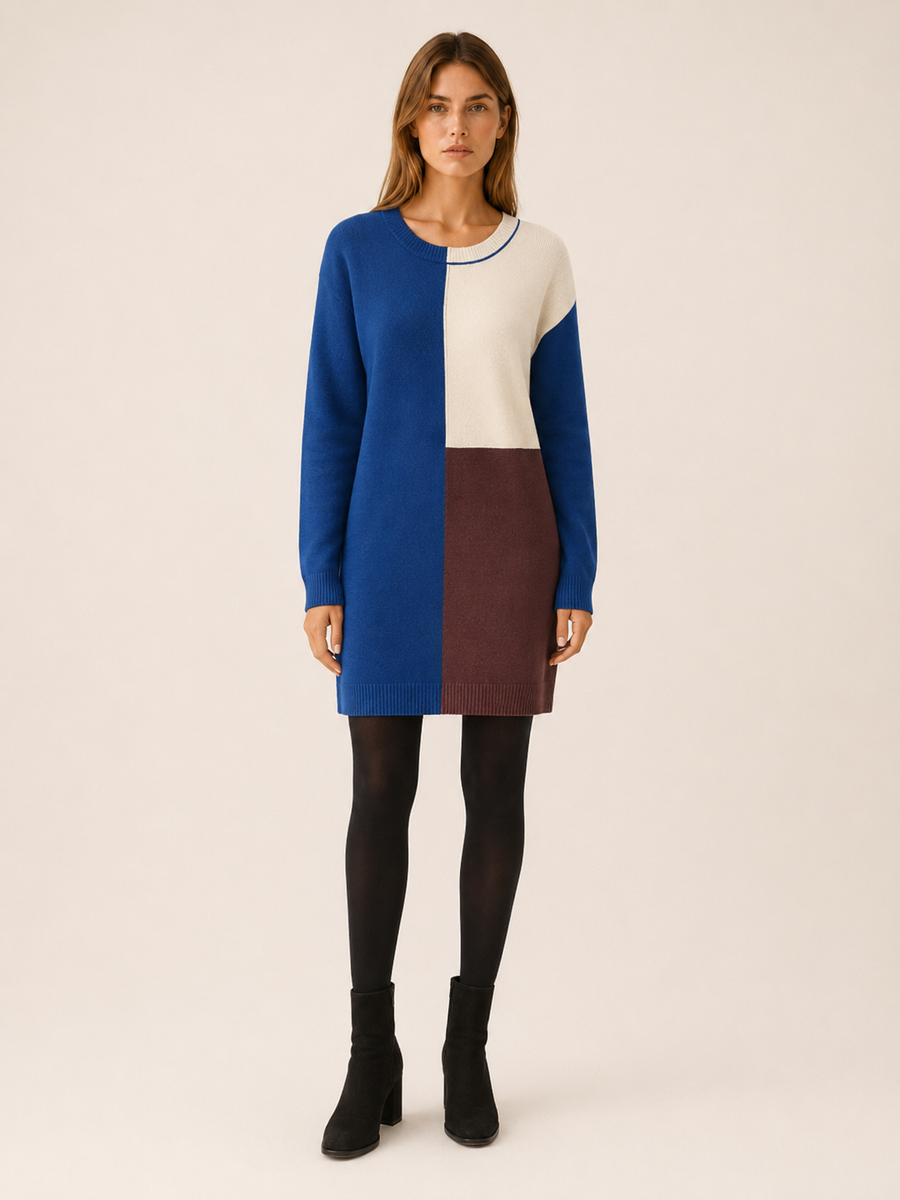 Women’s Jumper Dress – Colour-Block Relaxed Fit Mini Dress