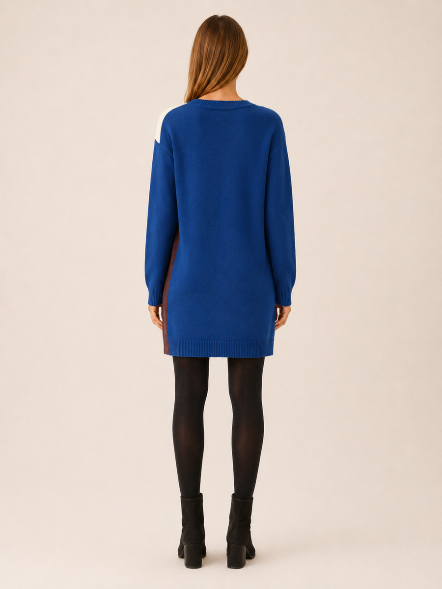 Women’s Jumper Dress – Colour-Block Relaxed Fit Mini Dress