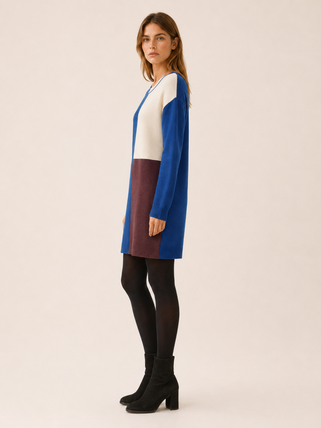 Women’s Jumper Dress – Colour-Block Relaxed Fit Mini Dress