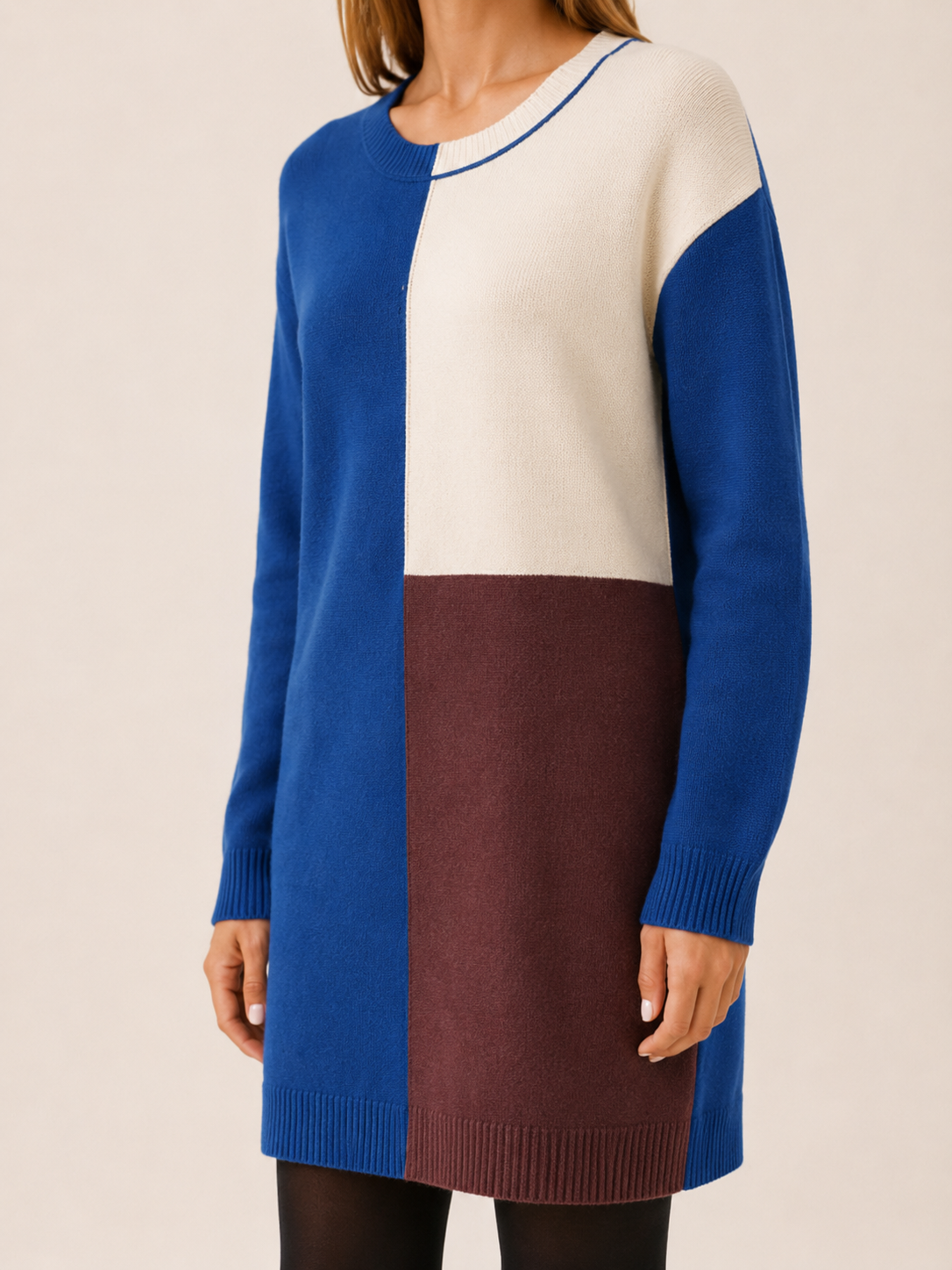 Women’s Jumper Dress – Colour-Block Relaxed Fit Mini Dress