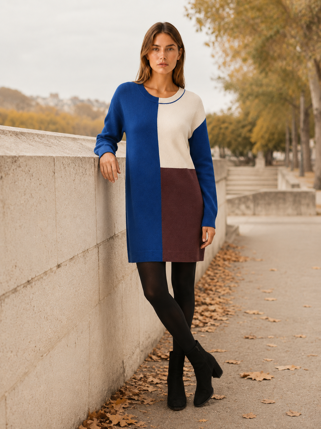 Women’s Jumper Dress – Colour-Block Relaxed Fit Mini Dress