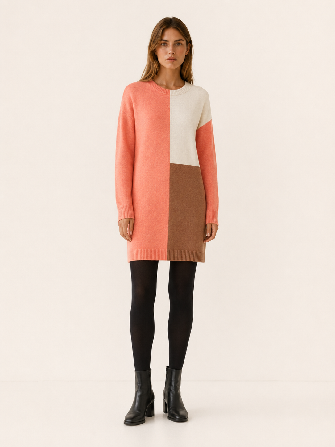 Women’s Jumper Dress – Colour-Block Relaxed Fit Mini Dress