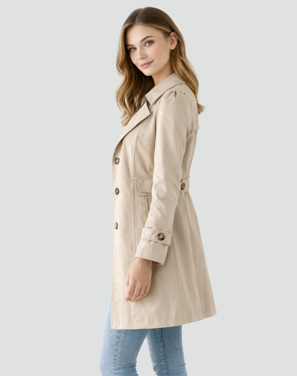 Women’s Tailored Mid-Length Trench Coat with Lapel Collar