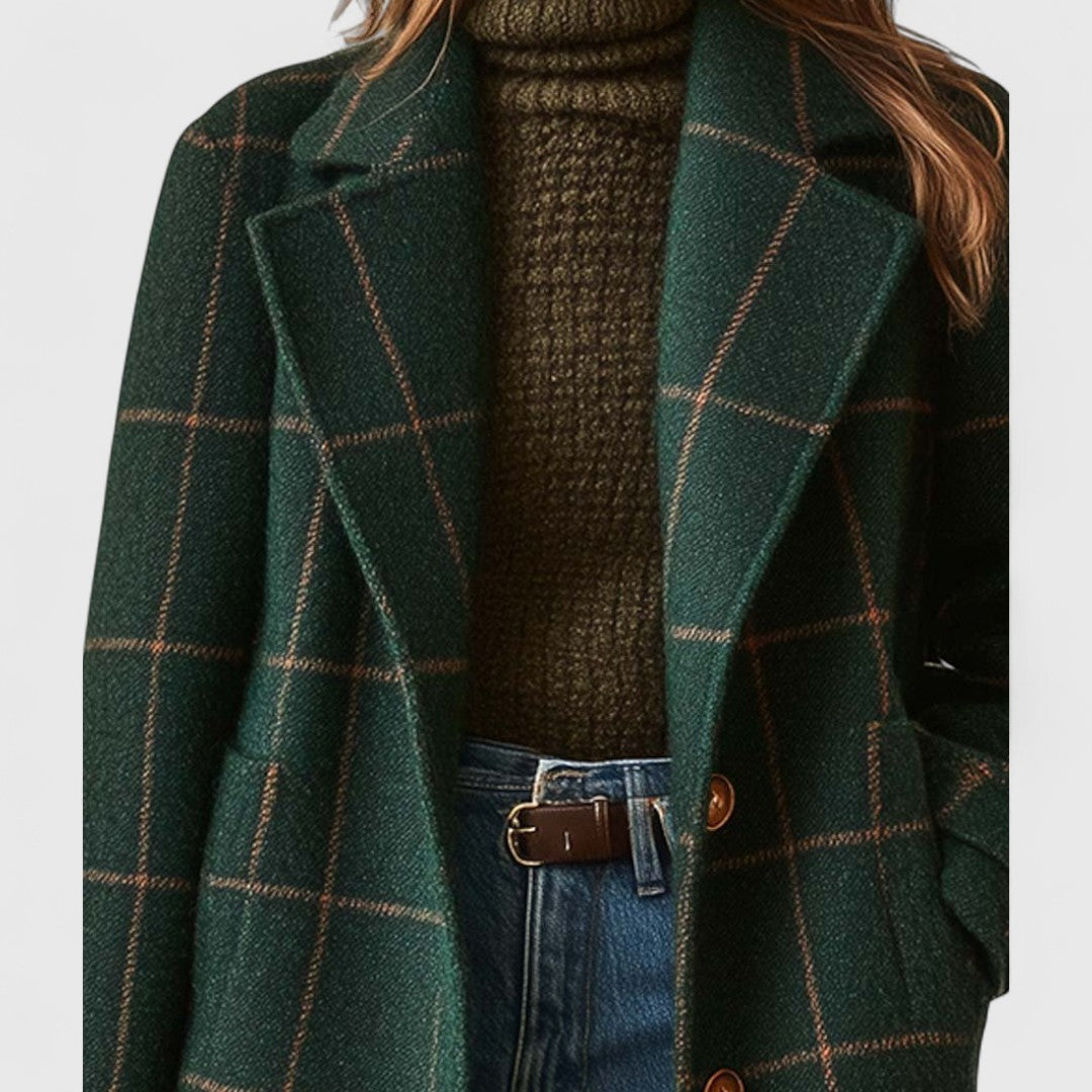 Women’s Tailored Check Coat – Lapel Collar