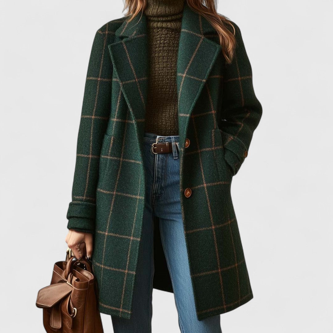 Women’s Tailored Check Coat – Lapel Collar