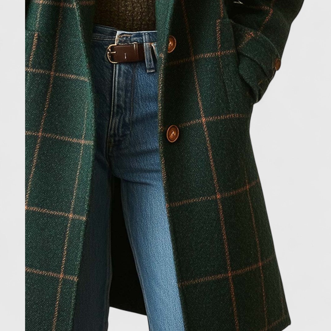 Women’s Tailored Check Coat – Lapel Collar
