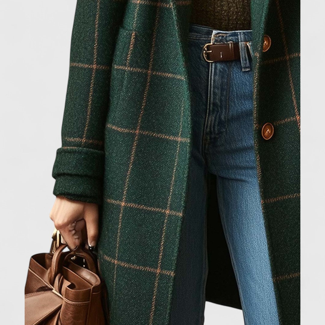 Women’s Tailored Check Coat – Lapel Collar