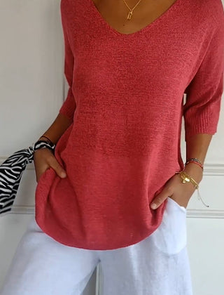 Ella | Women’s Comfy Casual V-Neck Pullover Top - Image 1