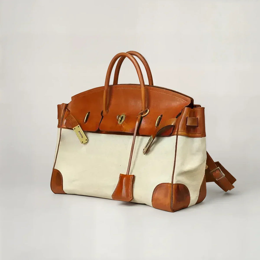 Women's Top Grain Leather & Canvas Weekend Bag