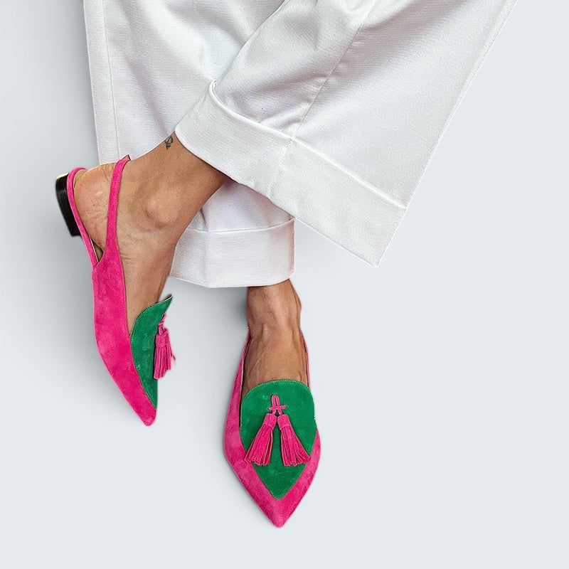 Women's Fringe Ballerina Flats with Ankle Strap