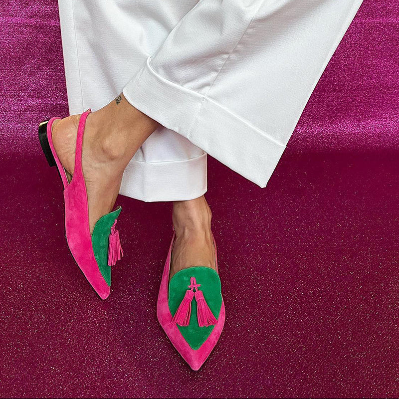 Women's Fringe Ballerina Flats with Ankle Strap