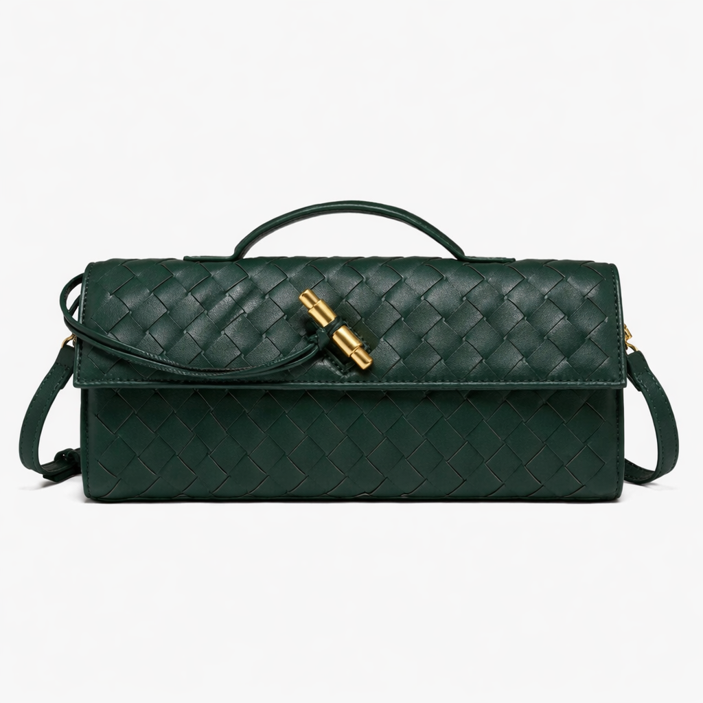 Women’s Woven Vegan Leather Evening Clutch Shoulder Bag