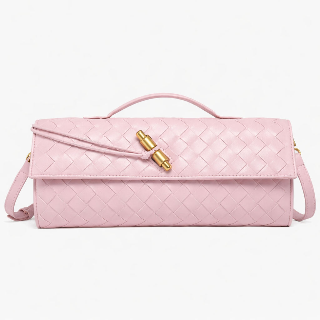 Women’s Woven Vegan Leather Evening Clutch Shoulder Bag