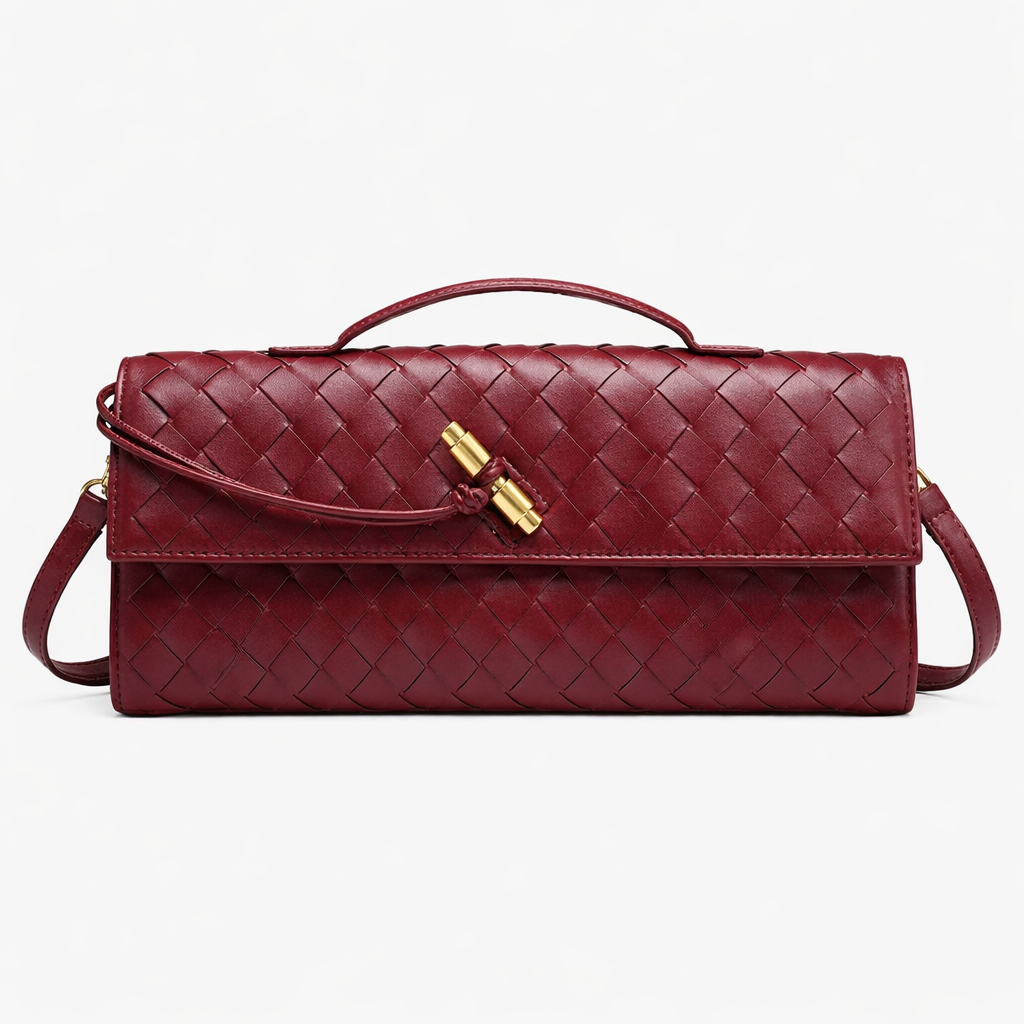 Women’s Woven Vegan Leather Evening Clutch Shoulder Bag