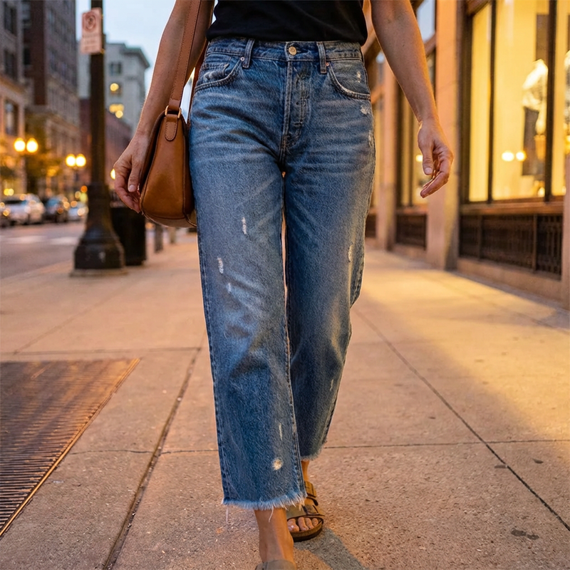 Women's Retro Straight-Leg Cropped Jeans detail