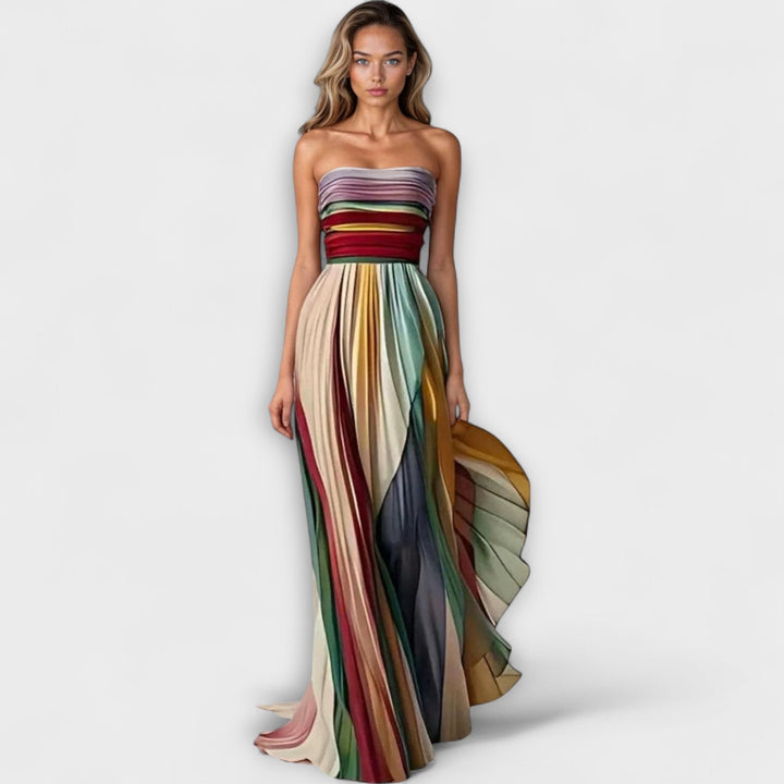 Avery | Pleated Rainbow Strapless Dress - Image 3