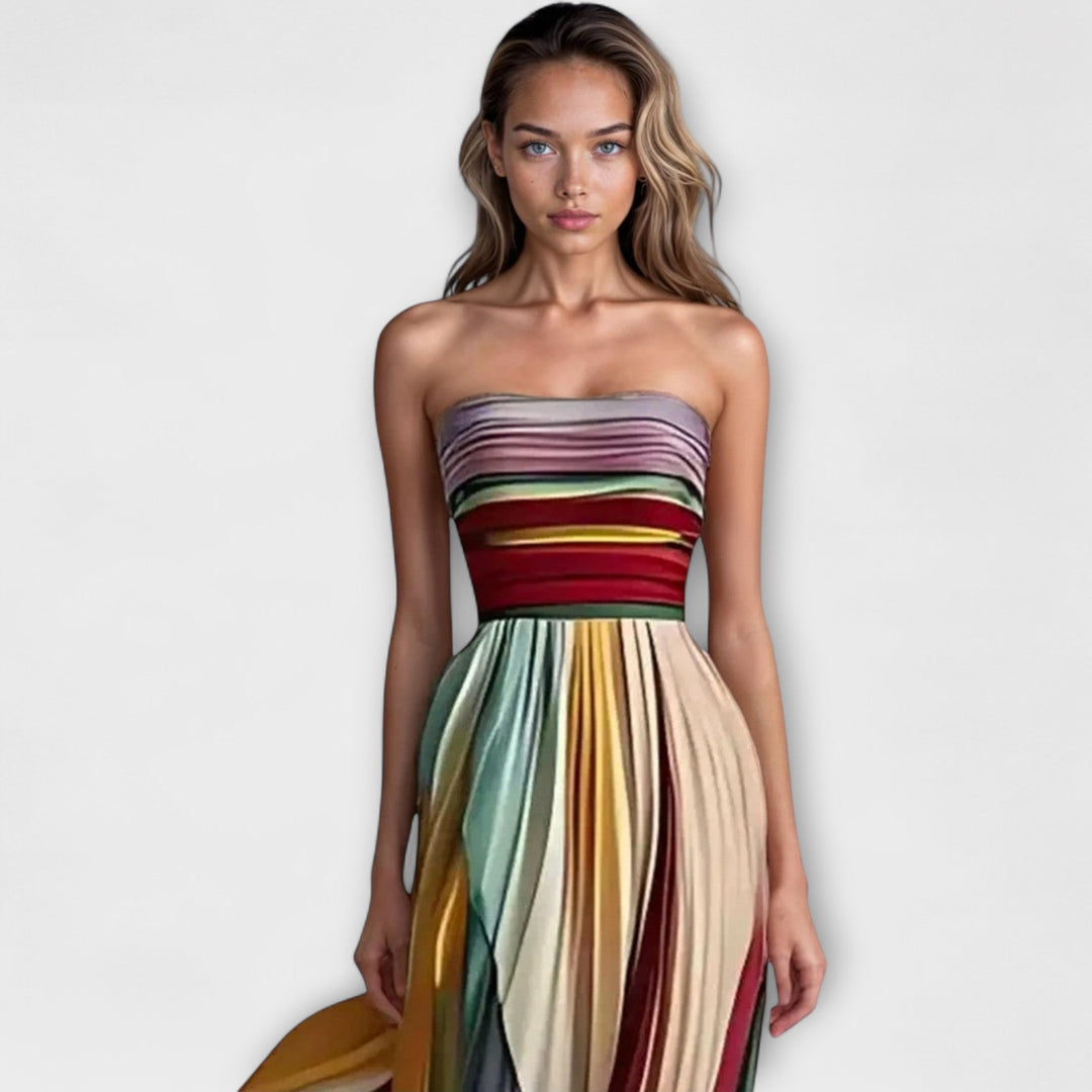 Avery | Pleated Rainbow Strapless Dress - Image 2