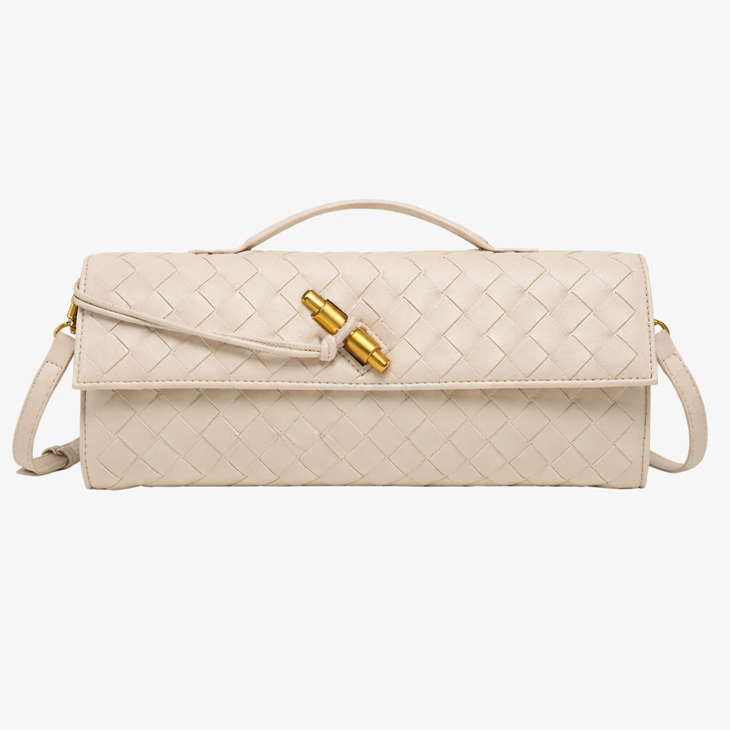 Women’s Woven Vegan Leather Evening Clutch Shoulder Bag