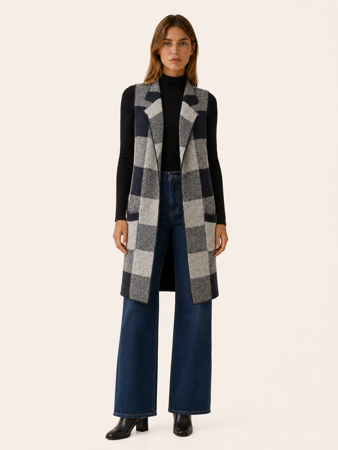 Women’s Long Cardigan – Open Front Striped Design