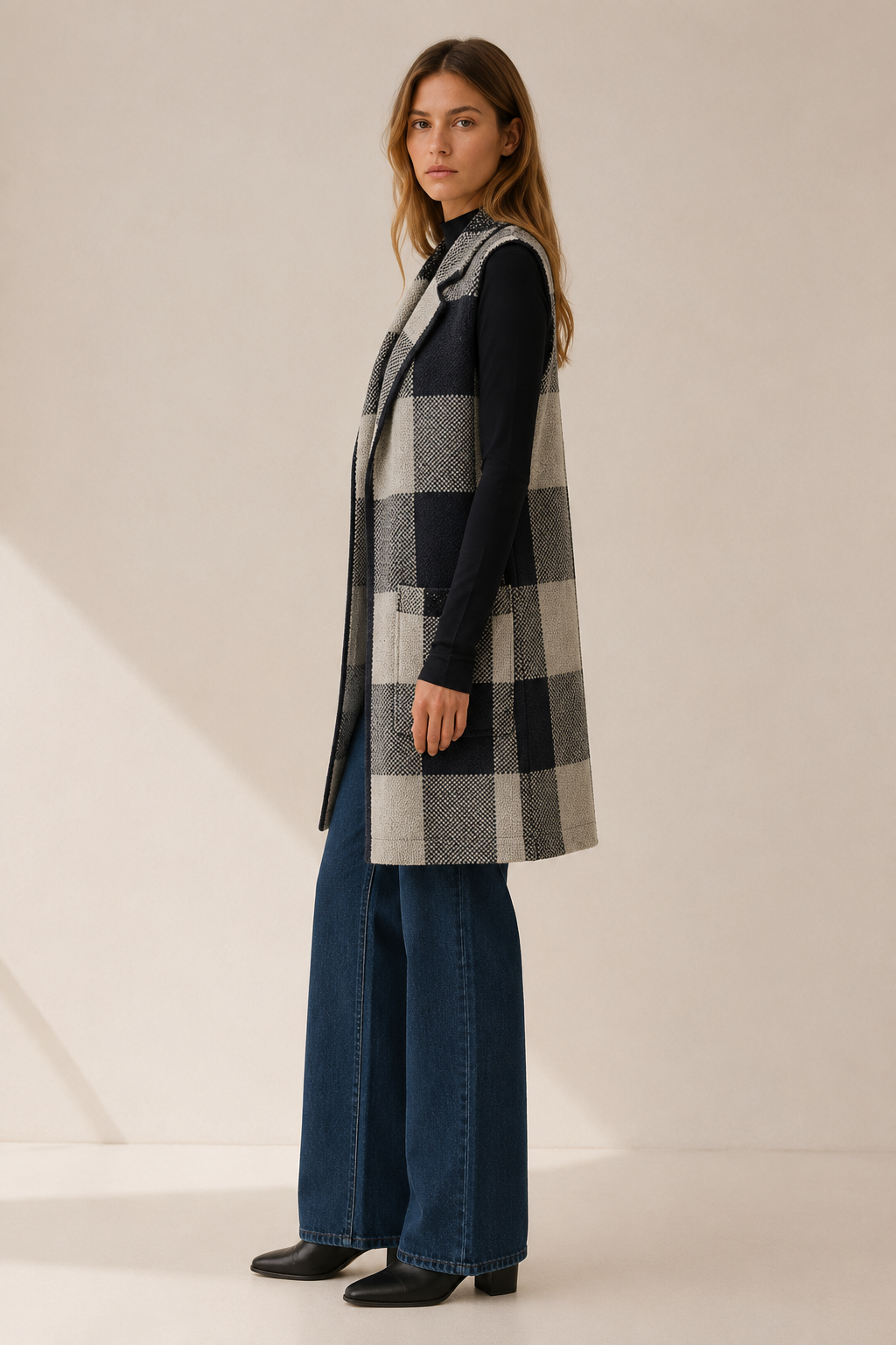 Women’s Long Cardigan – Open Front Striped Design
