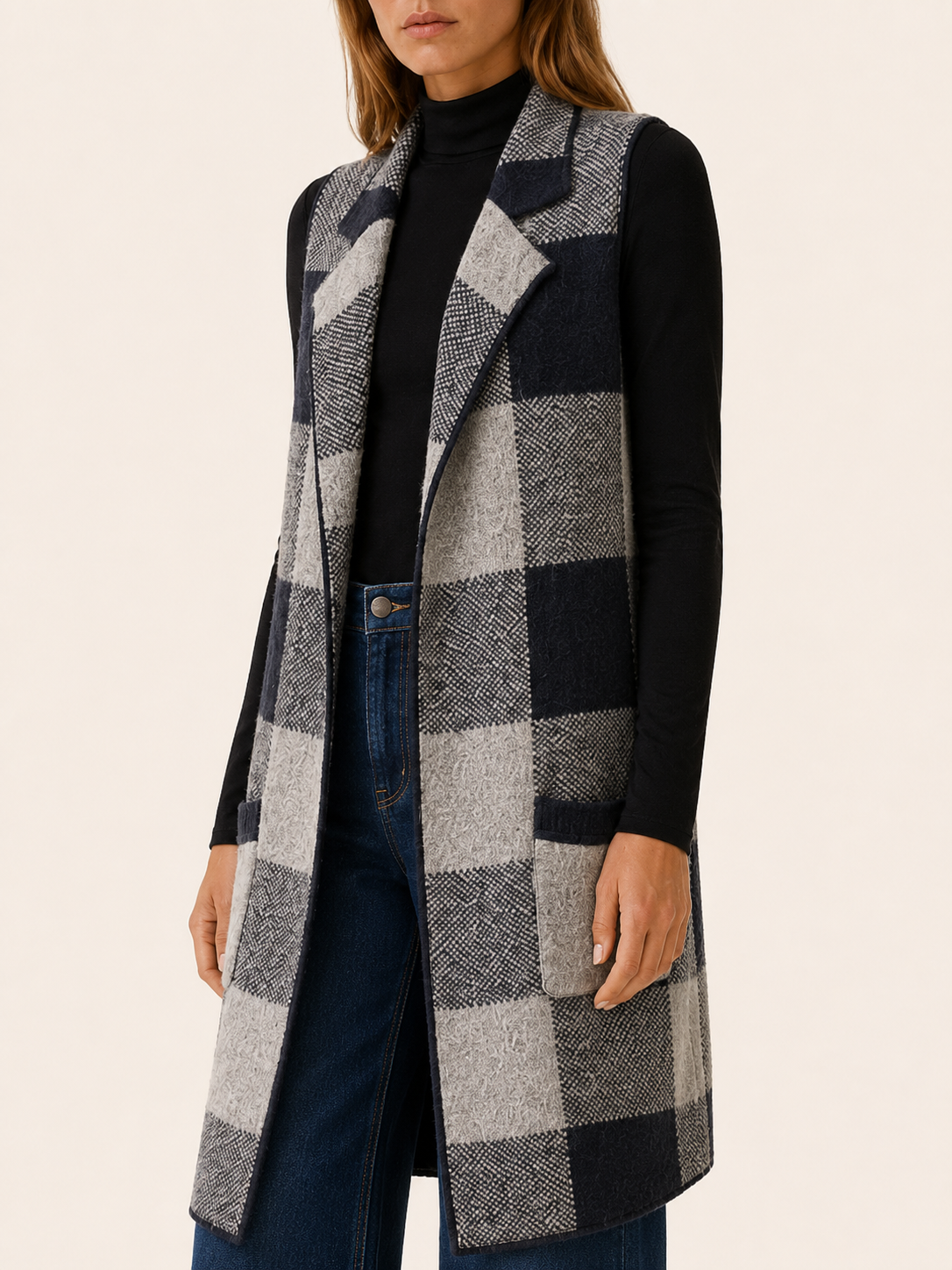 Women’s Long Cardigan – Open Front Striped Design