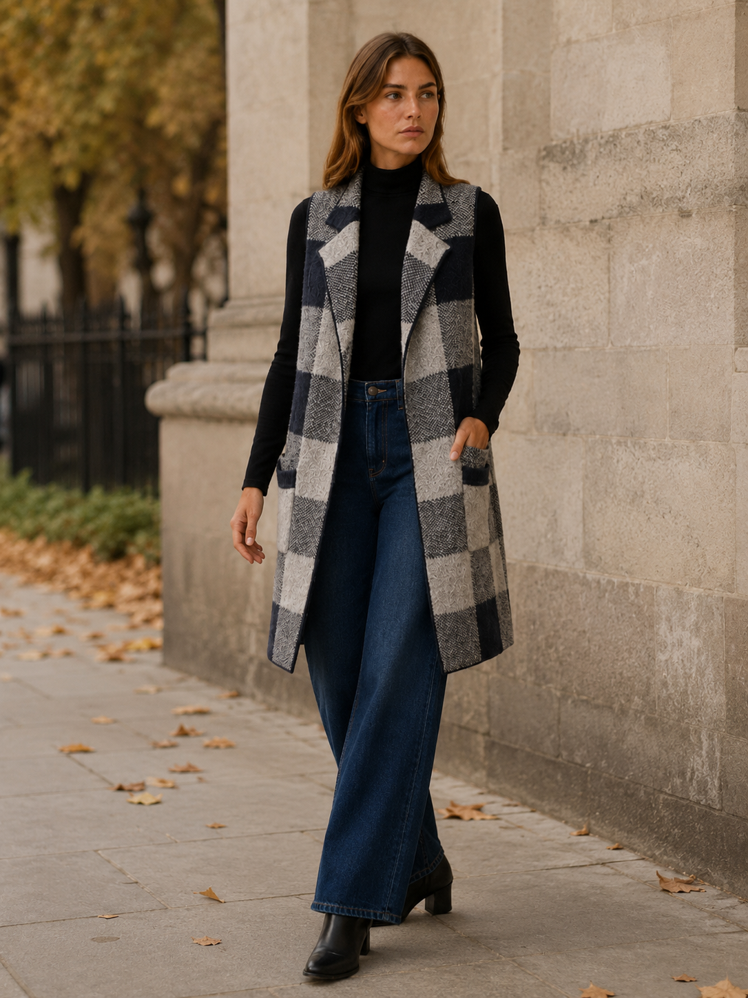 Women’s Long Cardigan – Open Front Striped Design