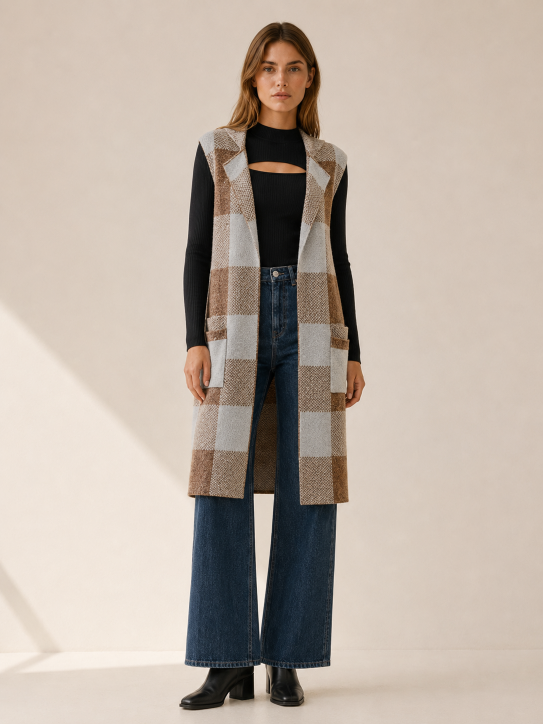Women’s Long Cardigan – Open Front Striped Design